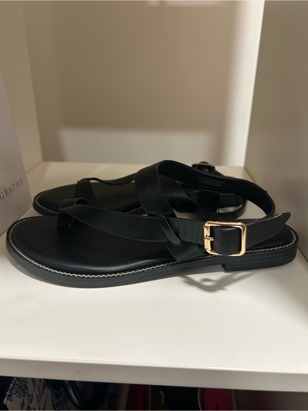 Joie Black Leather Toe-Loop Ankle Strap Sandals - Picture 2 of 5